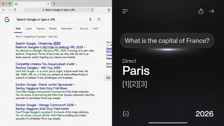 User interface comparison: traditional Google search vs AI conversational answer