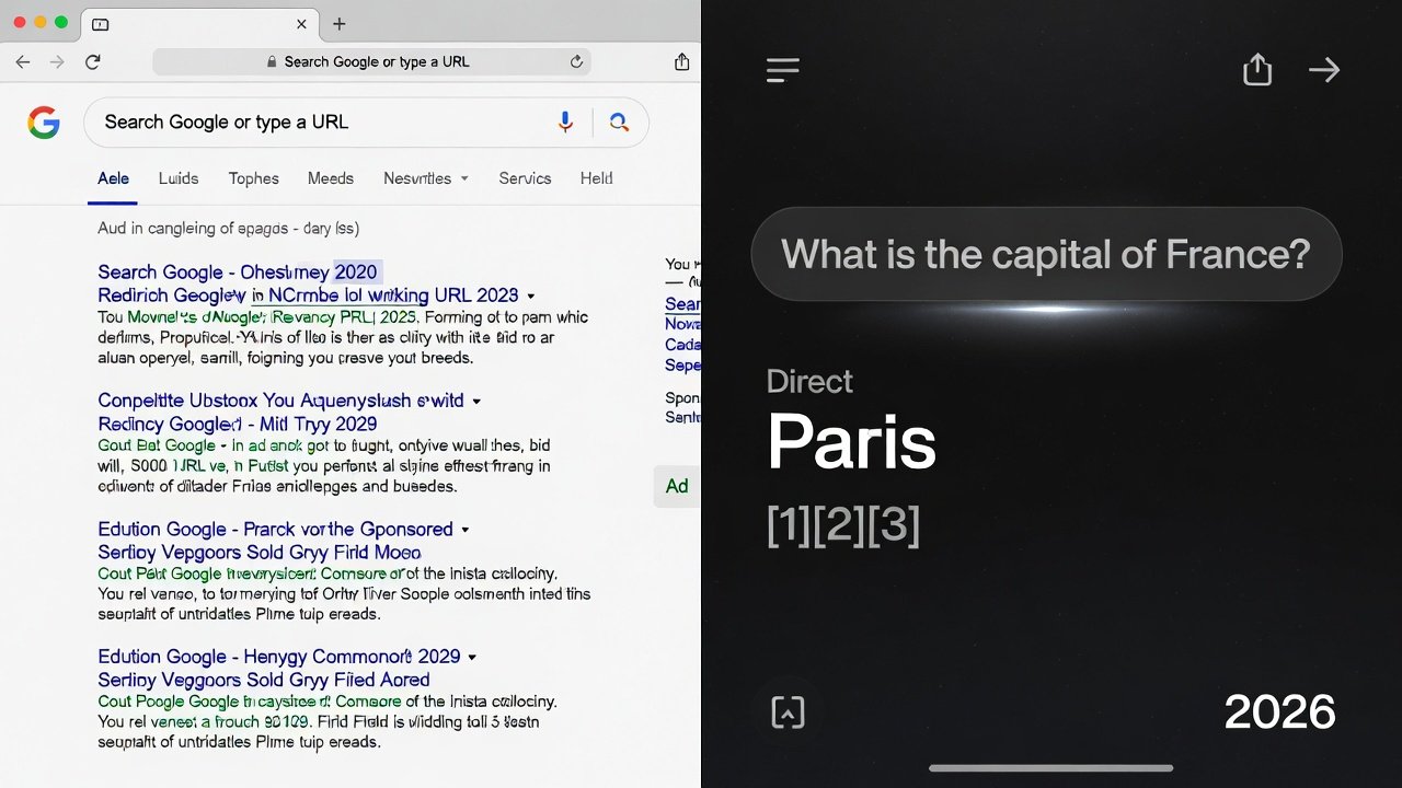 User interface comparison: traditional Google search vs AI conversational answer