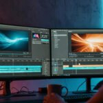 Creator using multiple AI video tools on dual monitors in 2026 workflow
