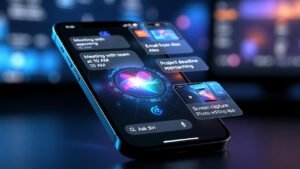 Conceptual future Siri chatbot interface with personal context overlays