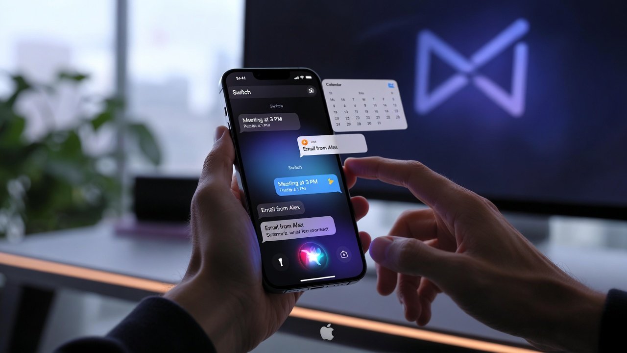 iPhone showing Siri handling complex multi-app task with personal data