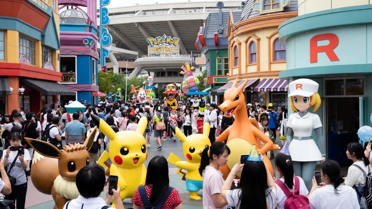 Life-sized Pokémon interacting with visitors in Sedge Town area