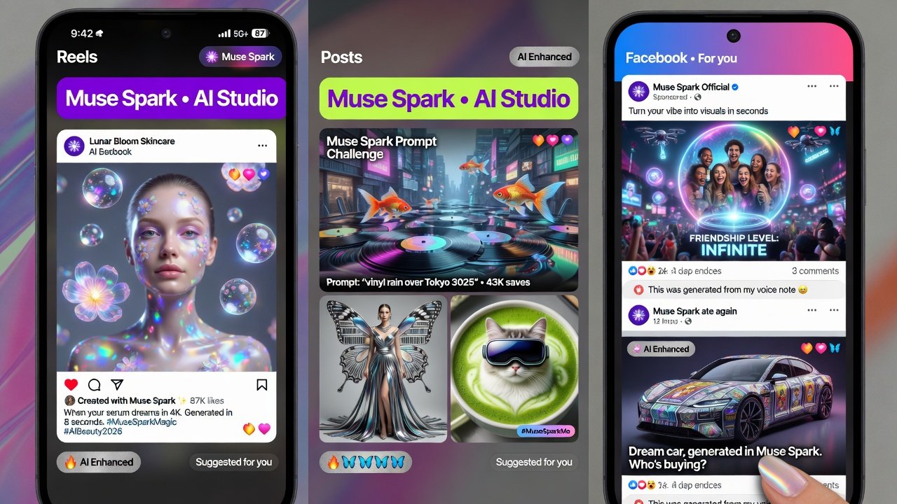 Instagram and Facebook feed with AI-generated content examples