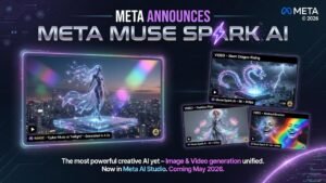 Meta Muse Spark AI model announcement with image and video generation examples