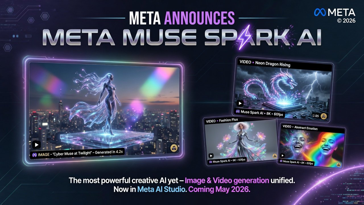Meta Muse Spark AI model announcement with image and video generation examples